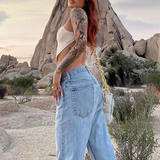 Shopmocho Women Wide Leg Baggy Jeans Lady Vintage Punk Low Rise Waist Loose Denim Pants Streetwear Fashion Trashy Long Skater Trousers