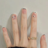Shopmocho 24Pcs Pink Cat Blue Love Cute Short Ballet Press on False Nails Sweet French Cat Eye Bow Star Designs Style Detachable Nails Set