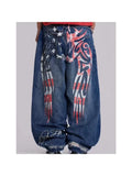 SHOPMOCHO 2026 new printed retro wide-leg casual slim trousers Hip-hop personality jeans Y2K women's dark fun graffiti floor-length pants