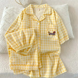 SHOPMOCHO Y2K Embroidery Plaid Dachshund 2PC Set Women's Pajamas Sweet Cute Short Sleeve Shorts Pajamas Lapel Neck New Summer Homewear