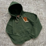 SHOPMOCHO Y2k Men Women Casual Tiger Embroidery Hoodie Oversized Zip Up Sweatshirts Long Sleeve With Kangaroo Pocket Olive Green Clothes