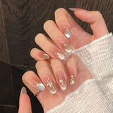 Shopmocho 10pcs Simple Handmade Fake Nail Tip Gradient Pink Design False Nail Art Reusable French Cat's Eye Mid-length Oval Press on Nails