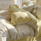 SHOPMOCHO Pure Cotton Home Textile Striped Bedding Set Simple Soft Duvet Cover Sheet Pillowcase Ins Style Bed Linens Queen King Size 2025