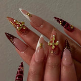 SHOPMOCHO 24Pcs Short Almond Fake Nails Butterfly Wings Nail Art with Glue Glitter Flower False Nails Acrylic Autumn Winter Press on Nail