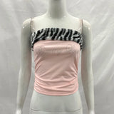 SHOPMOCHO Women's Sexy Slim Fit Y2K Leopard Print Vest Strapless Top Short Style Navel Exposed Casual Summer Fashion Letter Hot Drilling