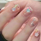 Shopmocho 24pcs Detachable Short Press on Nails Y2k rhinestone False Nails with Glue Ballet Sweet Cool Girls Artificial False Nails Tips