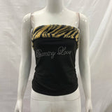 SHOPMOCHO Women's Sexy Slim Fit Y2K Leopard Print Vest Strapless Top Short Style Navel Exposed Casual Summer Fashion Letter Hot Drilling