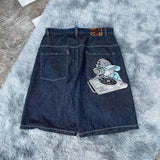 SHOPMOCHO Streetwear Y2k Shorts Hip Hop Cartoon Graphic Embroidery Baggy Denim Gym Shorts Summer New Harajuku Gothic Men Basketball Shorts