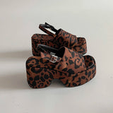 SHOPMOCHO Summer Fashion Leopard Print Open Toe Sandals Women Punk Style Platform Wedges Heels Party Shoes