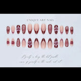 SHOPMOCHO 24PCS Simple Ins Dark Pink Blush 3D Flower Almond False Nails with Glue Leopard Print French Spice Girls Fake Nail Tips Press On