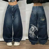 SHOPMOCHO American Fashion Trend Joker Pattern Embroidered Loose Jeans Women Street Y2K New Hip Hop Oversized Wide-leg Pants Unisex Jeans