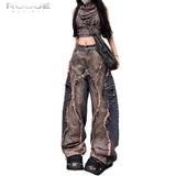SHOPMOCHO Y2K Grunge Deconstructed Distressed Jeans Unisex Patchwork Washed Wide Leg Denim Pants Hip Hop Streetwear Harajuku Punk Trousers