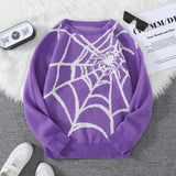 SHOPMOCHO New Popular Autumn and Winter Spider Web Jacquard Pattern Pullover Sweater Casual Round Neck Knitted Men's Pullover