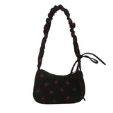 Shopmocho Women Small Underarm Bag Corduroy Handbag Cute Strawberry Print Little Tote Half Moon Design Eco Cloth Purse Mini Shoulder Bags