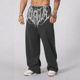 SHOPMOCHO American Style Trend Printed Cotton Men Straight Wide Leg Pants Fitness Training Jogger Fashion Casual Sweatpants Sports Pants