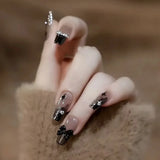 Shopmocho 24PCS/1BOX  Dark Wind Gradient Long White Bow Nail Patch Fake Nails