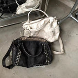 SHOPMOCHO 2026 New Fashion Retro Style Metal Rivet Tote Bag Women's Handbag Large Capacity Motorcycle Bag Detachable Shoulder Strap