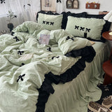 SHOPMOCHO Korean Princess Style Kawaii Girl Black Bow Bedding Set Skin-friendly Soft Duvet Cover Set Bed Sheet Or Bed Skirt Pillowcases