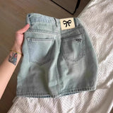 Shopmocho American Style Vintage Denim Skirt Women's Summer 2025 New Plus Size Slimming A- Line Mini Dress Hiding Belly Minimalist Design