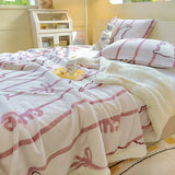 SHOPMOCHO Winter Cartoon Printed Lamb Wool Blanket Thick and Warm Coral Fleece Blanket for Office Napping Fluffy Soft Plush Bedspread