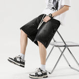 SHOPMOCHO Summer Men's Shorts American Retro Street Hip-hop Y2K Loose Denim Shorts Fashion Casual Splicing Overalls Five-quarter Pants