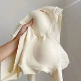 SHOPMOCHO Lace Basic Top With Padding Bra Women V neck Warm Fleece Long sleeve T shirt Apricot White Lady Casual Blouse Underwear Tees