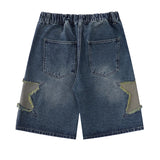 Shopmocho Fashion Star Patch Denim Shorts BF Style Loose Versatile Wide Leg Half Pants Women's Summer High Waisted Straight Leg Pants