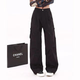 SHOPMOCHO High Street Female Straight Leg Trousers Girls Chic Retro High Waist Slacks Lady Fashion Comfortable Baggy Cargo Pants