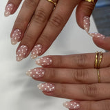 SHOPMOCHO Fashion Dark Brown White Polka Dot Wearable Nail Art Fall Winter Chic Fake Nails Detachable Finished False Nails Press on Nails