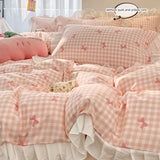 SHOPMOCHO 3 Piece duvet cover Set bowknot printting Quilt cover Set  comfortable Ruffles Bedding Set Bedspread for All Season