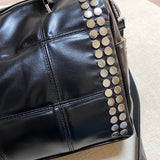 SHOPMOCHO 2026 New Fashion Retro Style Metal Rivet Tote Bag Women's Handbag Large Capacity Motorcycle Bag Detachable Shoulder Strap