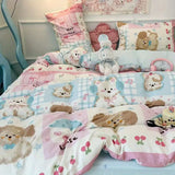 SHOPMOCHO Kawaii Bedding Set for Kids Ins Twin Queen Size Duvet Cover Flat Sheet Pillowcase No Filler Girls Boys Home Totel Bed Linens