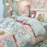 SHOPMOCHO Kawaii Bedding Set for Kids Ins Twin Queen Size Duvet Cover Flat Sheet Pillowcase No Filler Girls Boys Home Totel Bed Linens