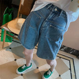 SHOPMOCHO plus Size Women's Denim Wide Leg Shorts Summer Loose Fit Slimming Straight Cut Five-Quarter Trendy Blue Jeans Casual Shorts