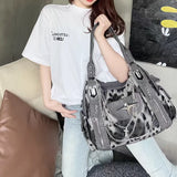 SHOPMOCHO Grey Leopard Print Hangbag Cross Star Subculture Y2k Shoulder Bags Hot Girl Tote Large Capacity Portable Messenger Bag 2026 New