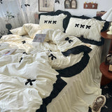 SHOPMOCHO Korean Princess Style Kawaii Girl Black Bow Bedding Set Skin-friendly Soft Duvet Cover Set Bed Sheet Or Bed Skirt Pillowcases