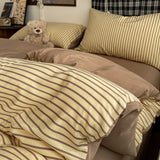 SHOPMOCHO Three-piece striped checkered down quilt set, including a down quilt cover and a pair of pillowcases (without filling), suitable