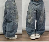 SHOPMOCHO Harajuku Vintage Hip-hop Pop Letters Embroidered Washed Baggy Jeans Ladies Y2K Gothic Fashion Casual High Waist Wide Leg Pants