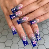 Shopmocho 24Pcs Brown Long Coffin False Nails Glitter Ballet Wearable with French Design Fake nails Full Press on Nail Ins Nail Tips Art