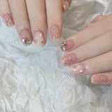 Shopmocho 24pcs Detachable Short Press on Nails Y2k rhinestone False Nails with Glue Ballet Sweet Cool Girls Artificial False Nails Tips
