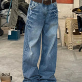 SHOPMOCHO Retro American Rivet Low Waist Straight Leg Denim Jeans Spicy Girl High Street Unique Design Couple Vintage Style Long Trousers