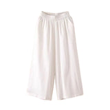 Shopmocho Feamle Casual and Versatile Lazy Style Wide Leg Pants With Pockets Lightweight High Waisted Loose Cropped Capris