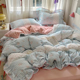 SHOPMOCHO Ruffles Bedding Set Floral Style Duvet Cover Pillowcase with Bedsheet Skin-friendly Bed Linen Set Girls Room Bedclothes 이불세트