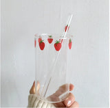 Shopmocho 300ml Strawberry Cute Glass Cup With Straw Creative Transparent Water Cup Student Milk Heat Resistant Glass Nana