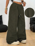 SHOPMOCHO Women's Retro Corduroy Cargo Pants Casual Drawstring Straight Sports Pants Drape Daily Commuting Wide Leg Pants