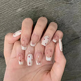 SHOPMOCHO 24Pcs Cat’s Eye Leopard Print Press on Fake Nails Mid-length Ballet False Nails with Rhinestone Detachable Full Cover Nail Tip