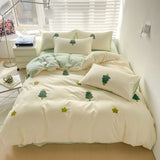 SHOPMOCHO Ins Embroidery  Bed Linen Twin Full Queen King Size  Bed Sheets Set  Adults Kids Floral Bed Flat Sheet Pillowcase Christmas Gift