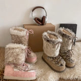 SHOPMOCHO Platform Snow Boots Women's Fall/Winter 2025 New Thickened Non-slip Fur Spliced Cotton Shoes