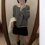 Shopmocho RR Autumn Winter Korean Casual Sweaters Women Loose Striped Sweater Women Elegant Pullover O Neck Sweaters Female Ladies
