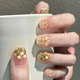 Shopmocho 24pcs Detachable Short Press on Nails Y2k rhinestone False Nails with Glue Ballet Sweet Cool Girls Artificial False Nails Tips